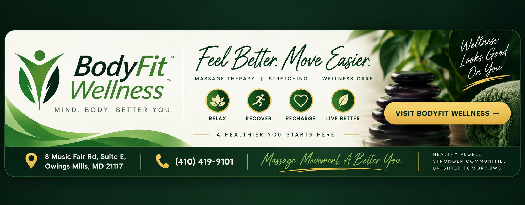 BodyFit Wellness — massage therapy, stretching and wellness care at 8 Music Fair Rd, Suite E, Owings Mills, MD 21117, (410) 419-9101